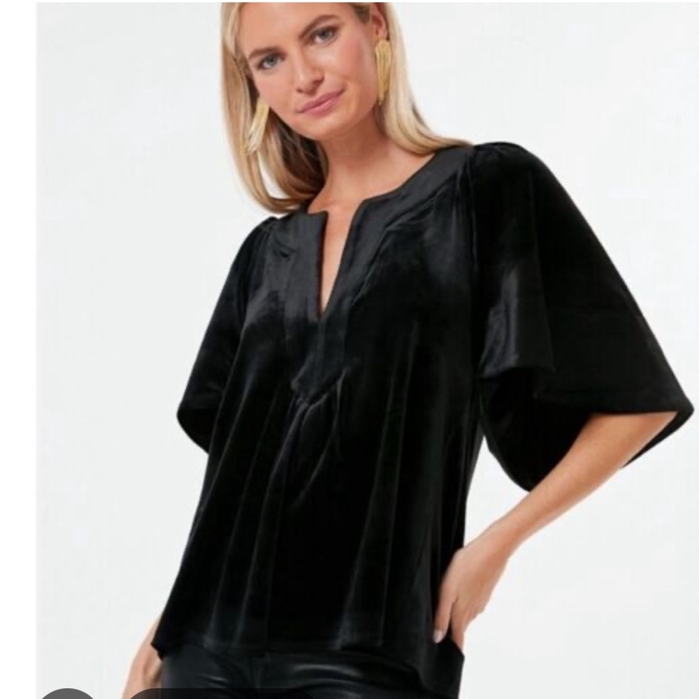 Pomander Place Black Velvet Finley Flutter Sleeve Top
